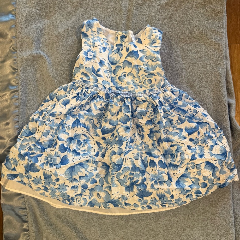 George Blue and White Floral Sleeveless Girls' Dress